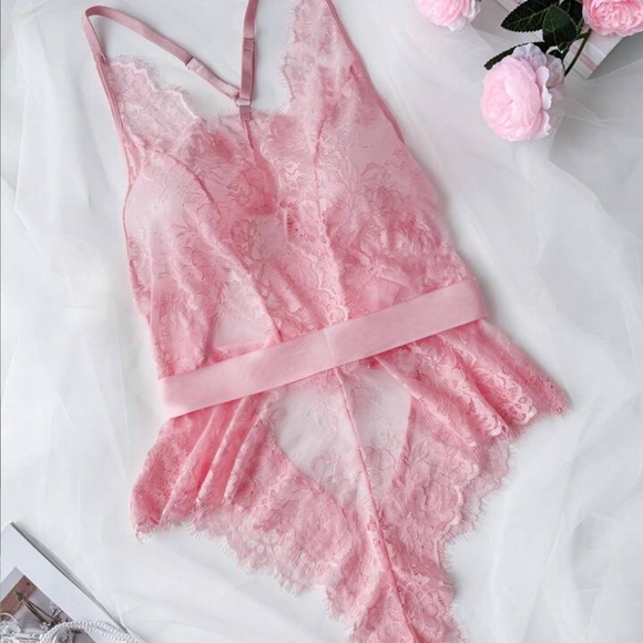 Pink Lace Chemise with Satin Bow - Picture 5 of 7